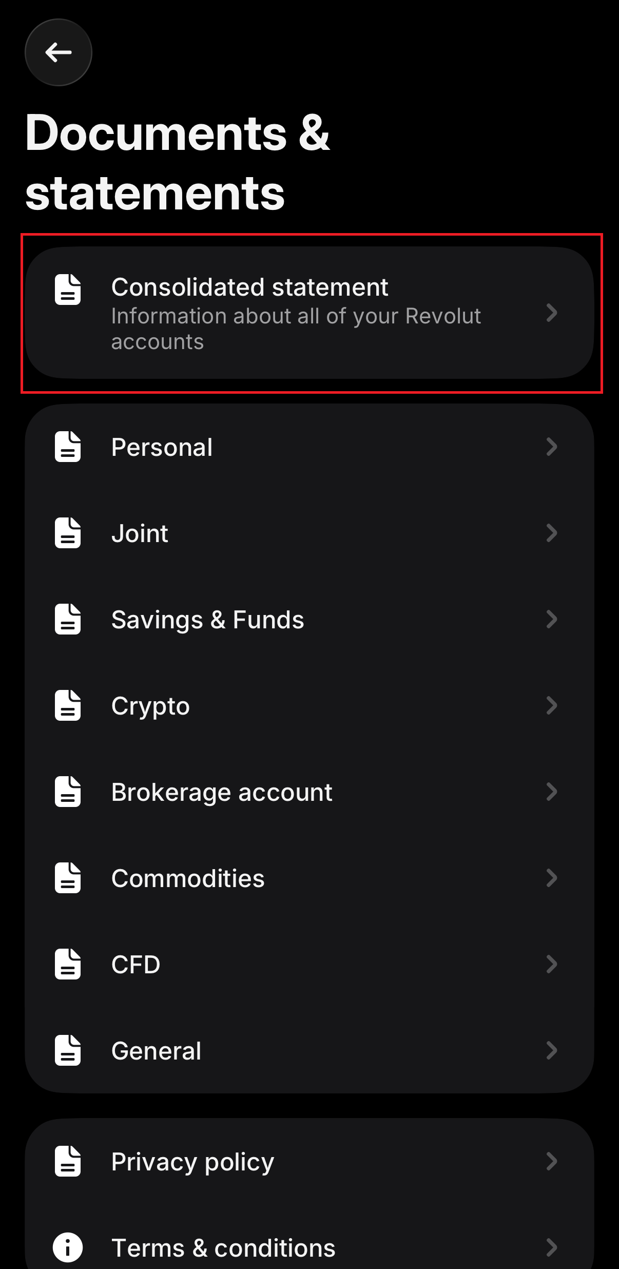 Consolidated statement opció kiválasztása